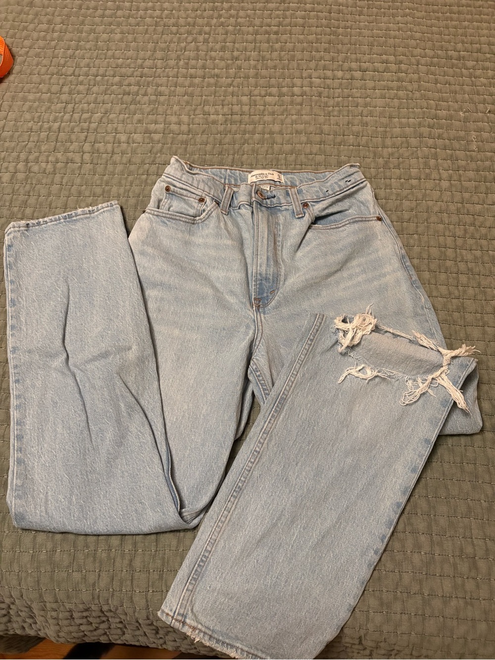 Abercrombie & Fitch Light Wash Straight Leg Jeans with Distressed Knee